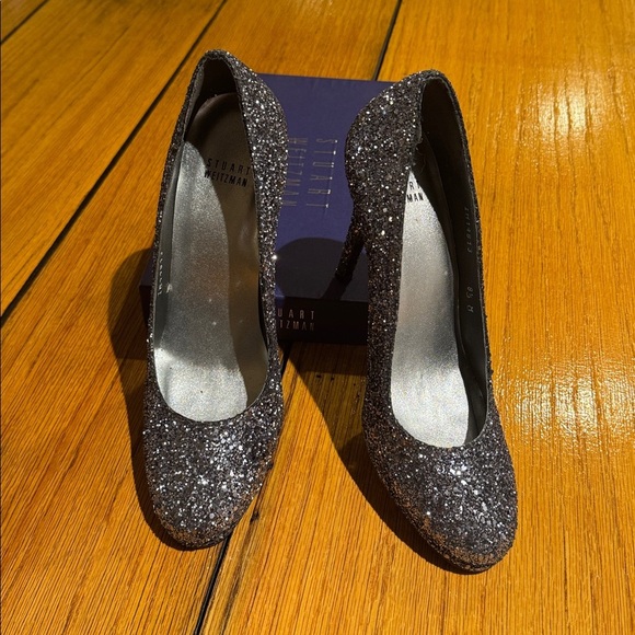 Stuart Weitzman Glitterswoon Graphite Glitter Heels – Size 8.5 M - Picture 2 of 8